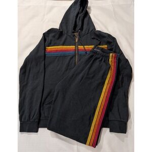 AVIATOR NATION 5 Stripe Full Zip Hoodie/Joggers Set Charcoal XL Retro Logo